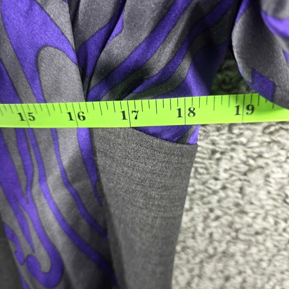 Rickie Freeman Teri Jon Sheath Dress Tie Neck Purple Grey Abstract Womens‎ 16